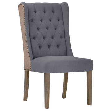 Reilly Two-Toned Jute and Light Grey Performance Linen Wingback Dining Chair