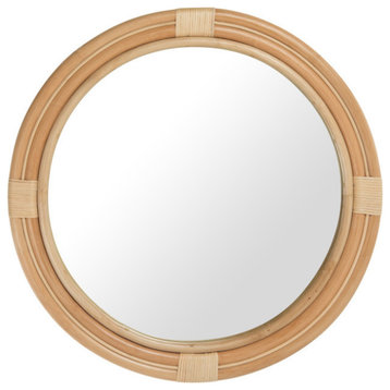 Nautical Decorative Wall Mirror, Rattan, Natural-Brown
