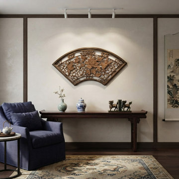 Chinese Fan Shape Birds Flowers Wood Wall Hanging Panel ws3548