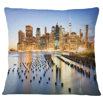 New York Skyline with Skyscrapers Cityscape Throw Pillow, 18"x18"