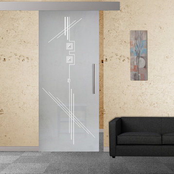 Sliding Glass Door With Opaque And Frosted Design ALU100, 24"x84", Right