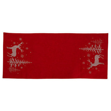Deer In Snowing Forest Double layer 16 by 36-Inch Christmas Table Runner, Red