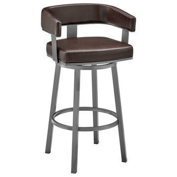 Lorin 30" Swivel Bar Stool, Java Brown Finish and Chocolate Faux Leather