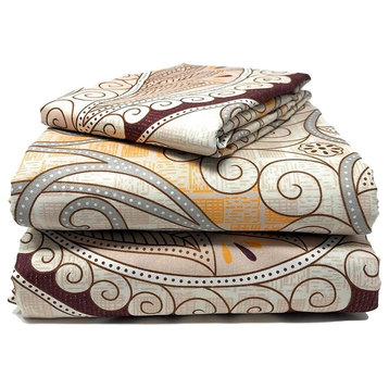 Tache Duvet Covers, Zipper and Ties, Maroon Paisley, Twin