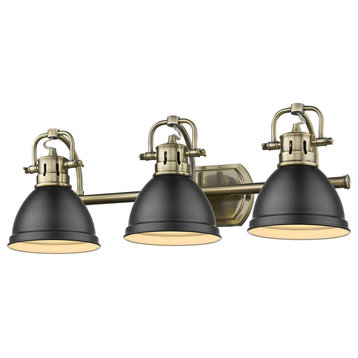 Duncan 3 Light Bath Vanity, Aged Brass With A Matte Black Shade
