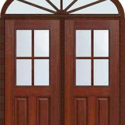 Prehung Transom Double Door 80 Fiberglass 1/2 Lite 4 Lite SDL Glass - Front Doors
