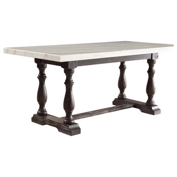 ACME Gerardo Dining Table, White Marble and Weathered Espresso