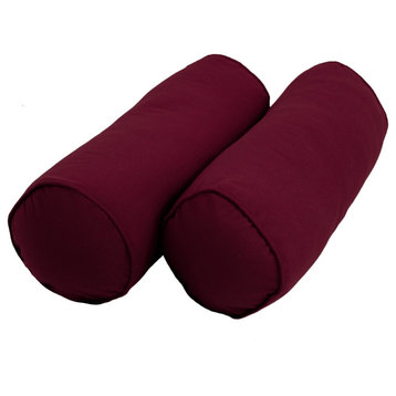 20"x8" Double-Corded Twill Bolster Pillows/Inserts, Set of 2, Burgundy