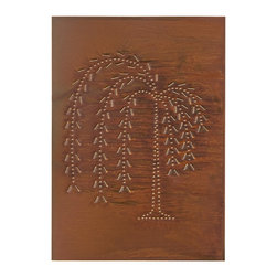 USA Handcrafted - Four Handcrafted Punched Tin Cabinet Panel Primitive Willow Tree Design, Rustic - Decorative Objects And Figurines