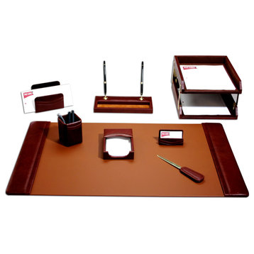 D3020, Mocha Leather, 10-Piece Desk Set