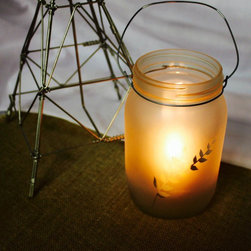 Handcrafted Candle Jar (Frosted) / Leaf & Wire Handle - Candles