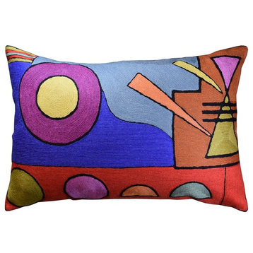Lumbar Kandinsky Composition VI Accent Pillow Cover Hand Embroidered Wool 14x20"