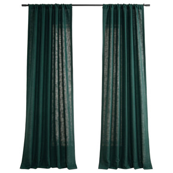 Deep Green Classic Faux Linen Curtain Single Panel, 50W x 96L