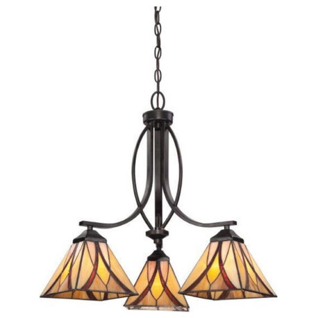 3 Light Tiffany Large Chandelier Light - Tiffany Chandelier Geometric Style