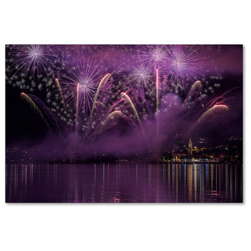 Roberto Marini 'Fireworks Lake Pusiano' Canvas Art, 30x47