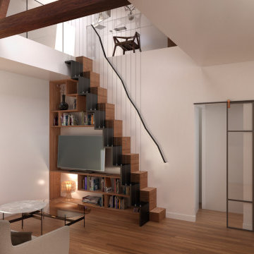Projet - Vue de l'escalier/bibliothèque - Modélisation 3D