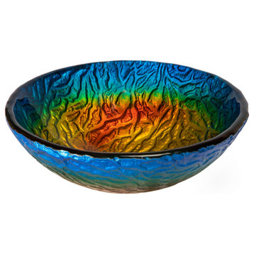 Modern Colorful True Planet Round Tempered Glass Vessel Sink for Bathroom 14"