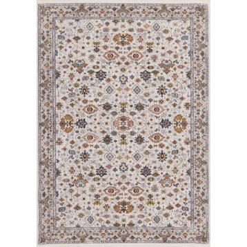 Olivia Collection Cream Gold Red Intricate Classic Border Rug, 5'3"x7'10"