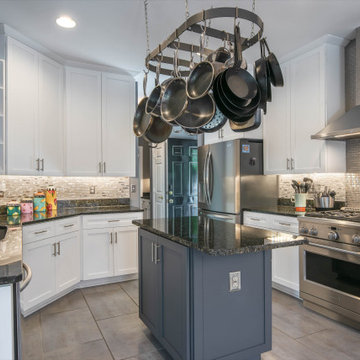 White Shaker Kitchen with Contrasting Dark Gray Island in Gaithersburg, MD