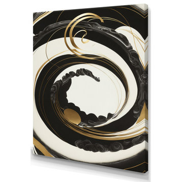 Black, Silver And Gold Blending Swirls VI Canvas, 16x32, No Frame