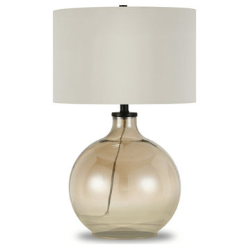 24" Gold Glass Table Lamp With White Drum Shade