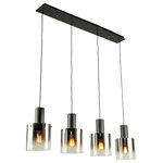 Artcraft Lighting - Henley 4 Light Island Light, Black - The "Henley" collection 4 light linear island chandelier features smoke type glassware, and black hardware suspended on wires.