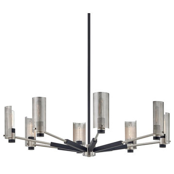 Pilsen 8 Light Chandelier, Carb Black With Satin Nickel Accents, Plated Brass