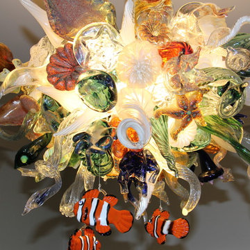 Blown Glass Chandelier - Art Glass Lighting Coral Reef Chandelier