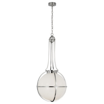 Gracie Large Captured Globe Pendant in Polished Nickel with White Glass
