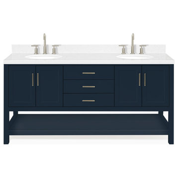Ariel Magnolia 36"  Double Oval Sinks Vanity, Carrara Quartz, Midnight Blue