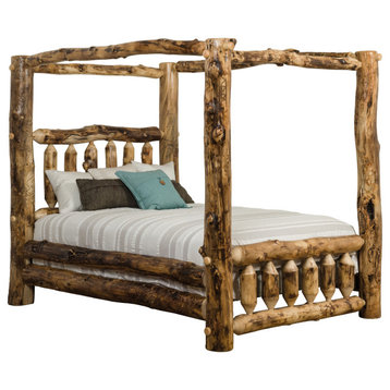 Rustic Aspen Log Canopy Bed, Queen