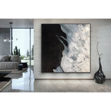 72x72 inch Black and white Large Original handmade abstract painting wall art