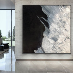 Preethi Arts - 72x72 inch Black and white Large Original handmade abstract painting wall art - Paintings