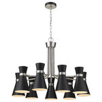 Z-Lite - Z-Lite Soriano 9 Light 24" Chandelier, Black/Brushed Nickel, Black, 728-9MB-BN - The Soriano Collection design in a mixed metal hourglass shape with asymmetric flair is the attractive focal point of this collection. The black finish is accented by brass or chrome details. Adjustable directional shades make this collection not only fashionable but functional as well.
