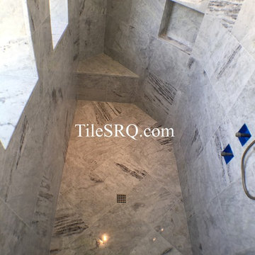 White Princess Quartz tile shower installed in Sarasota, FL