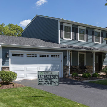 Evening Blue James Hardie Siding with Plum Creek Versetta Stone