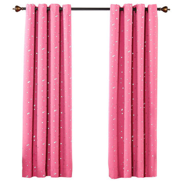 Grommet Star Print Thermal Insulated Blackout Curtains, Pair, Pink, 63"
