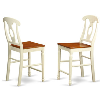 Set of 2 KES-WHI-W Kenley Counter Height Stools,  Buttermilk and Cherry Finish