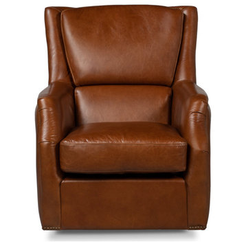 Baker Broown Leather Swivel Chair Havana Leather