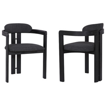 Jazmin Contemporary Dining Chairs, Black Brushed Wood, Charcoal Fabric, Set of 2