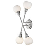 Z-lite - Z-Lite 616-4S-BN-LED Four Light Wall Sconce Tian Brushed Nickel - Bold modern lines paired with soft and elegant detailing define the unique Tian collection. The Brushed Nickel finish paired with Matte Opal globe shades contemporize the Tian Collection.