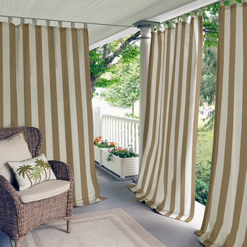 Highland Stripe Indoor Outdoor Window Curtain, Natural, 50"x84"