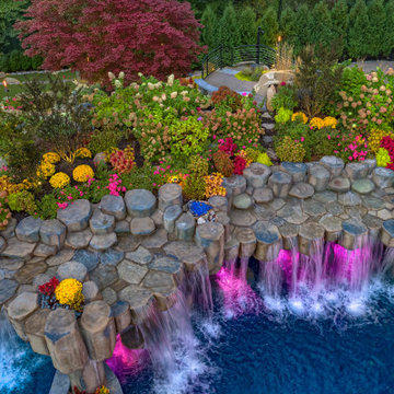 Alpine New Jersey - Custom Grotto with Waterfalls, Plantings, & Color LED Pool L