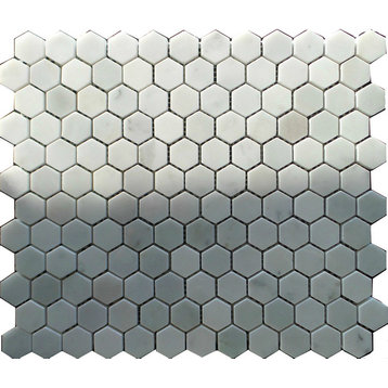 Bianco Carrara White Marble Polished 1" Hexagon Mosaic Tile, White Glossy, Sampl
