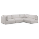 Meridian Furniture - Ease Fabric Upholstered L-Shaped Modular Sectional, Cream, 4 Piece: 2 Corner, 2 Armless - Ease into comfort when you bring home this Ease fabric modular sofa. Designed with an uber casual vibe in mind, this plump sofa sits low to the floor, making it a simplistically perfect addition to a living room, den, game room, teen's room, or dorm room. This fun sofa is part of a modular collection, so you can add it with other items in the Ease collection for a custom arrangement.