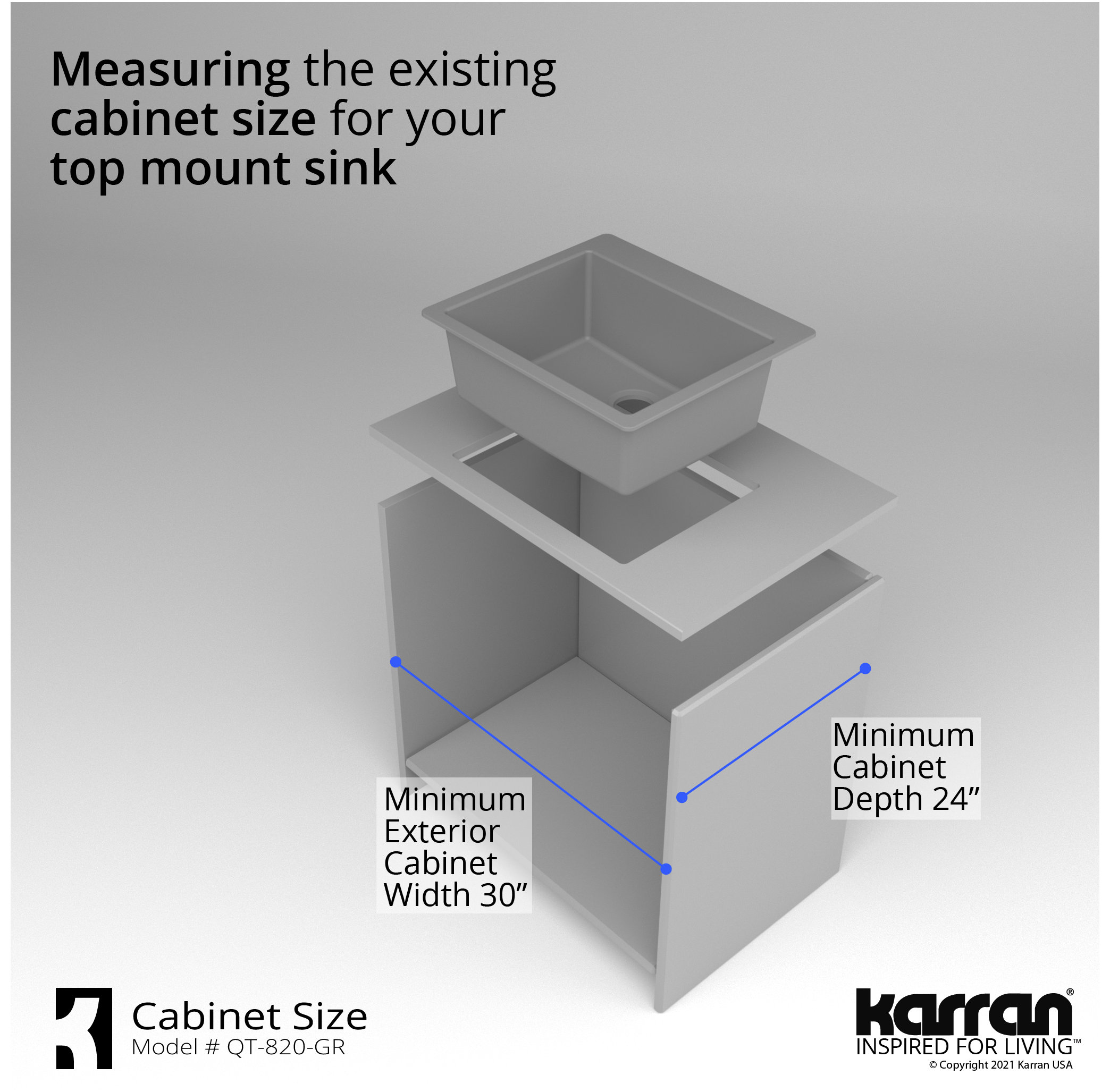Karran QT-820 Top Mount 25" Single Bowl Quartz Kitchen Sink Kit, Grey