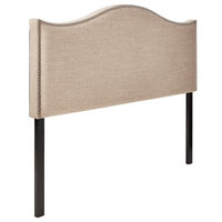Contemporary Headboard, Beige Polyester Upholstery, King Size