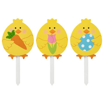 15"H Easter Wooden Chick Pick/Yard Stake, 3-Piece Set
