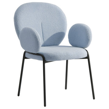 Celestial Boucle Dining Chairs Modern Upholstered with Iron Legs, Blue