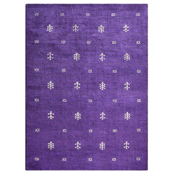 Hand Knotted Loom Silk Mix Area Rug Contemporary Purple